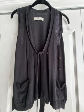 By Malene Birger Black Sleeveless Button and Tie-Front Knit Vest